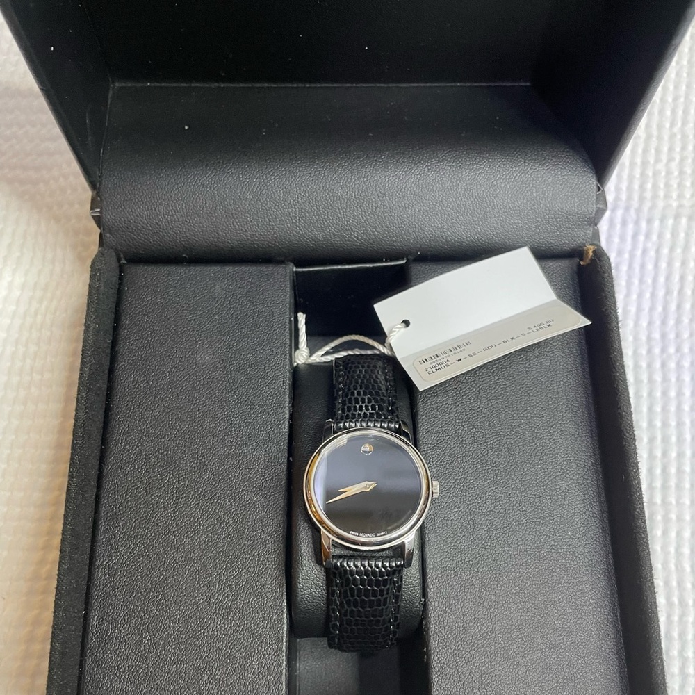 New Black Leather Movado Watch